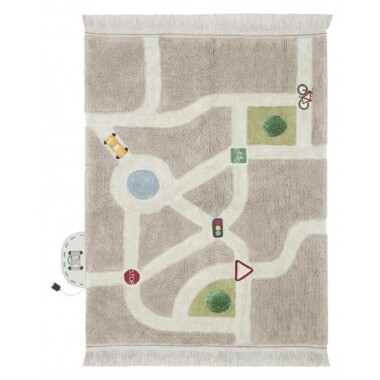 Dywan bawełniany mata do zabawy mapa miasta Eco-City 120x170 cm beżowy gustowny do pokoju chłopca