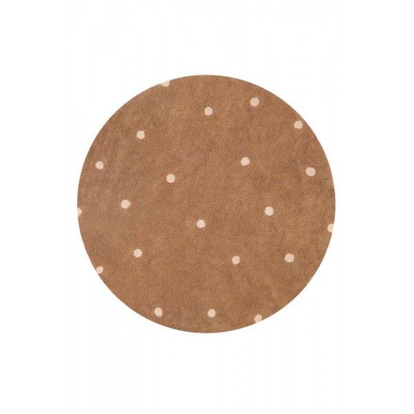 Miękki, pluszowy bawełniany dywanik z wzorem w kropki brązowy