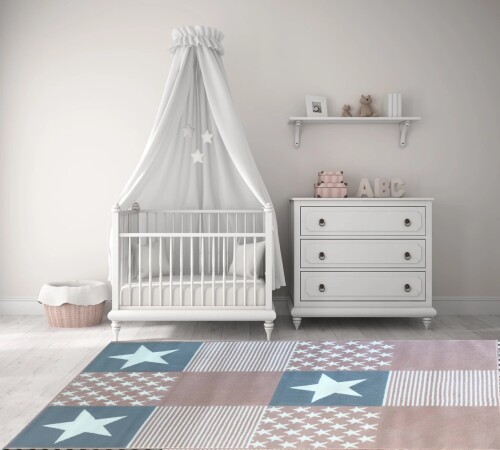 Dywan patchwork gwiazdki różowo niebieski