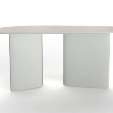 Biały duży stół do jadalni w nieregularnym  kształcie