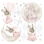 Piękne pastelowe naklejki na ścianę do pokoju dziecka- króliczki dziewczynki w sukienkach