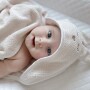 Ręcznik beżowy bambusowy dla dziecka- bardzo miękki z uszami niebieski 100×100