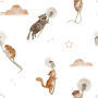Delikatna tapeta z motywem zwierzątek- wiewiórki, szopy, myszki