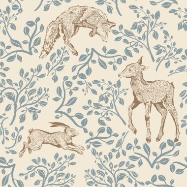 Tapeta Forest animals and fairytale beige