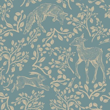 Tapeta Forest animals and fairytale blue