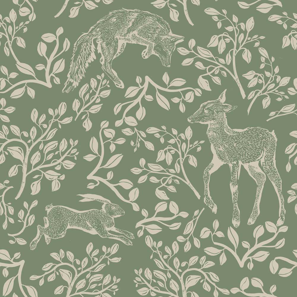 Tapeta Forest animals and fairytale green