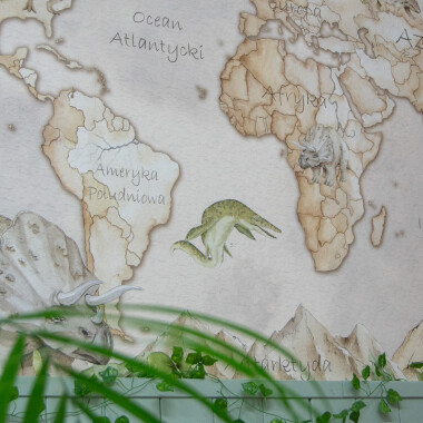 Mural Mapa Świata Dinozaury beżowa