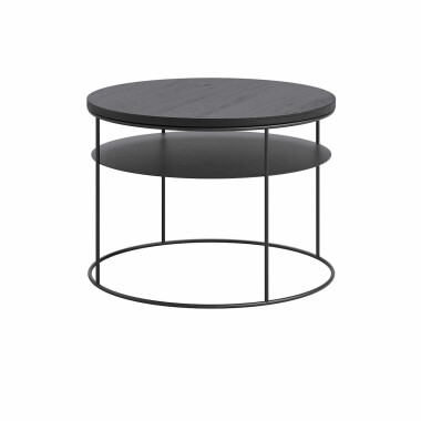 Nowoczesny, czarny stolik kawowy z praktyczną półką. Mebel idealny do wnętrz minimalistycznych, monochromatycznych.
