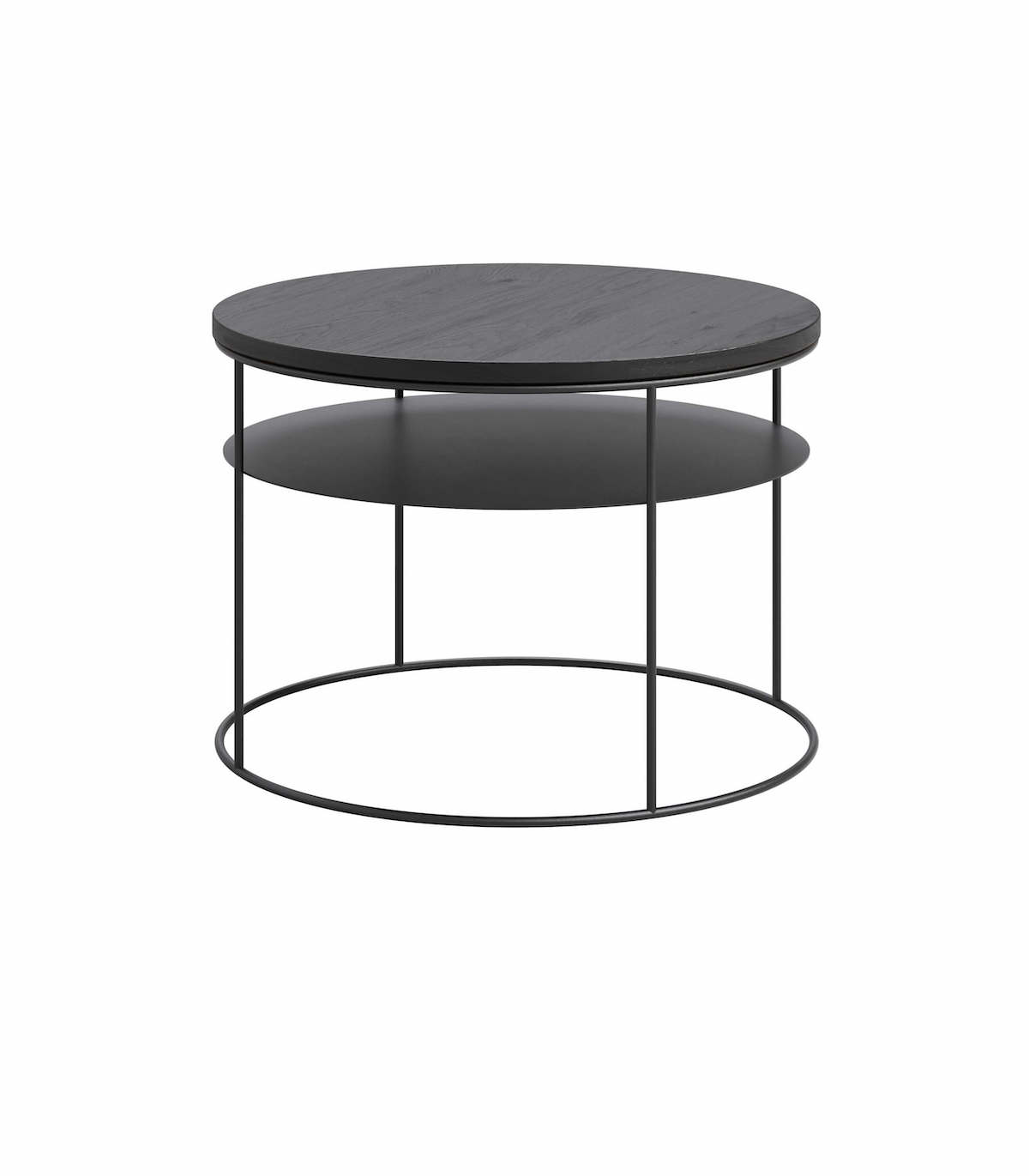 Nowoczesny, czarny stolik kawowy z praktyczną półką. Mebel idealny do wnętrz minimalistycznych, monochromatycznych.