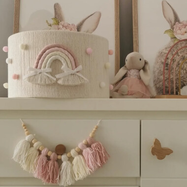 Klosz z tęczą oraz pomponikami - boho, do pokoju dziecka