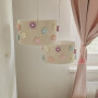 Boho lampa do pokoju dziecka, ze sznurka, z kwiatkami z pomponów