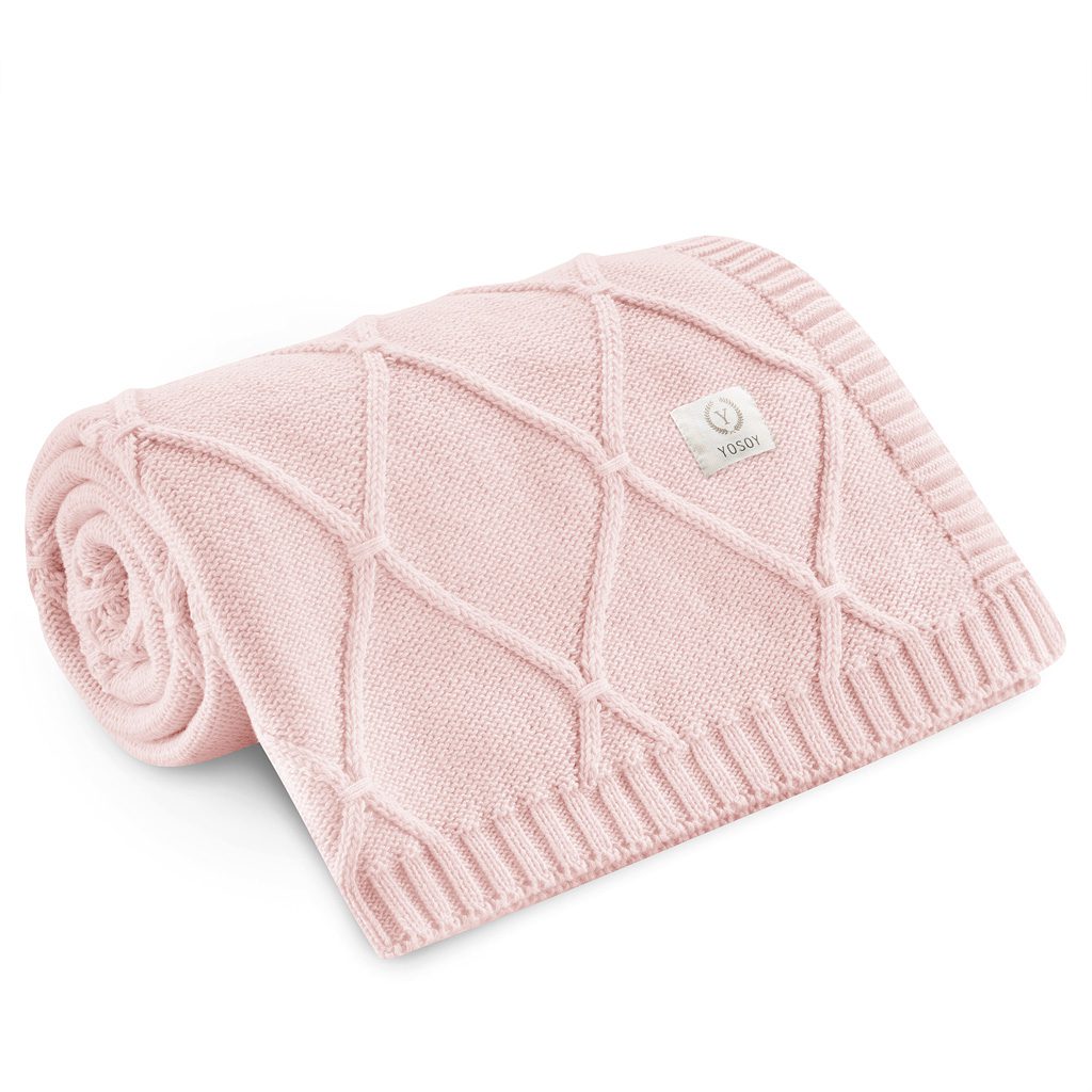 Koc 100% merino wool DIAMONDS pudrowy róż