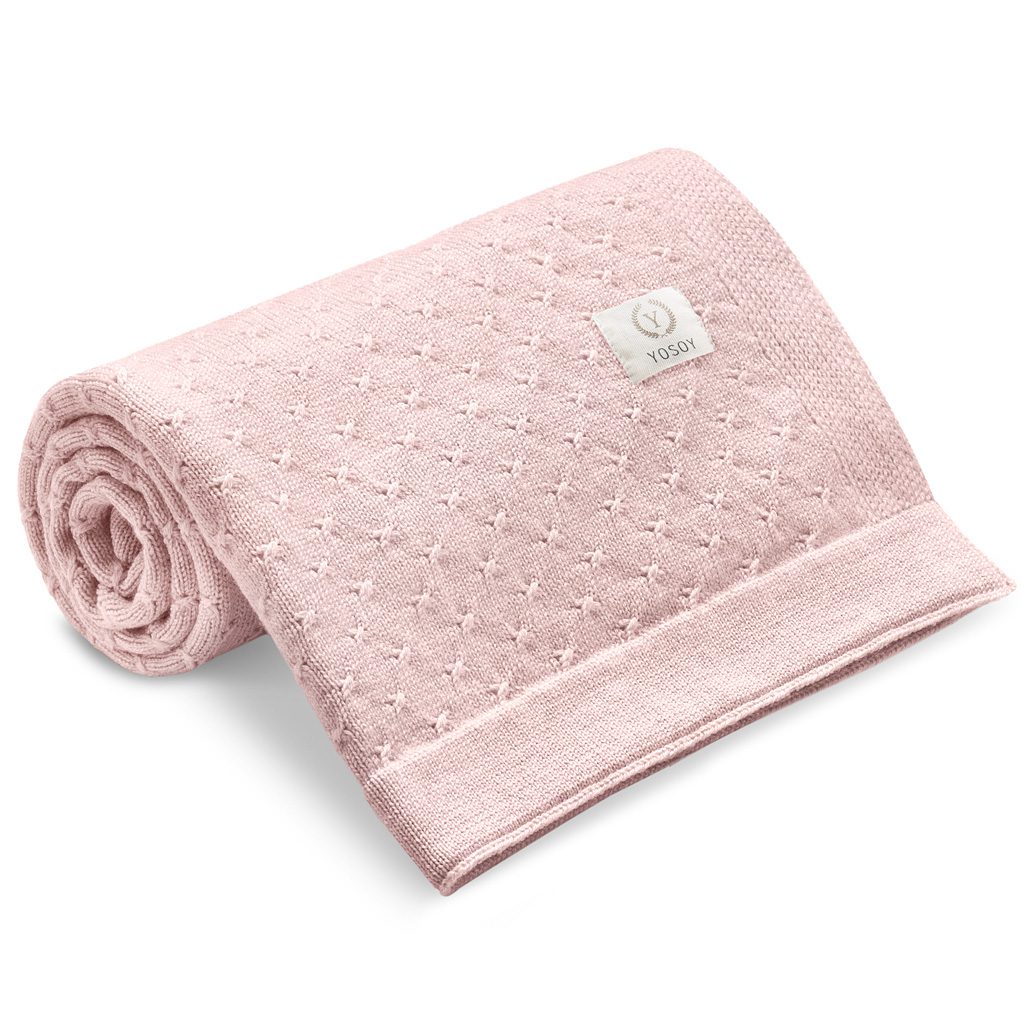 Koc 100% merino wool STARS jasny brudny róż