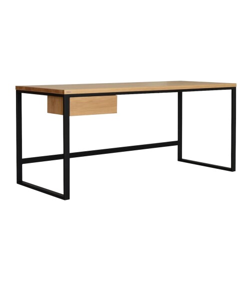 Proste minimalistyczne biurko z drewnianym blatem i metalowymi nogami