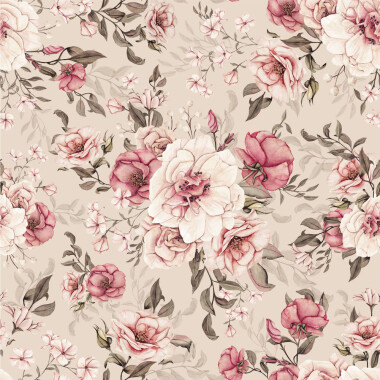 Tapeta White and Pink Flowers kremowa