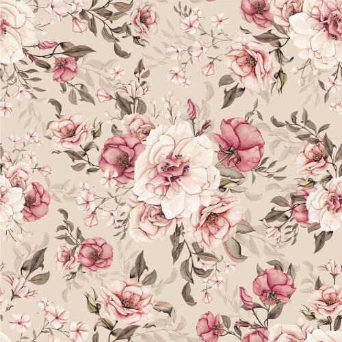 Tapeta White and Pink Flowers kremowa