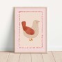 Pastelowy plakat z różowym ptaszkiem do pokoju dziecka – urocza i spokojna ilustracja ścienna.