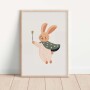 Pastelowy plakat do pokoju dziecka z króliczkiem w pelerynie i z różdżką