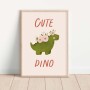 Plakat z dinozaurem i kwiatkami – przyjazna ilustracja do pokoju dziecka