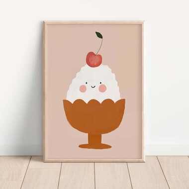 Pastelowy ilustrowany plakat z deserem