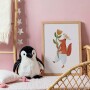 Plakat z liskiem i kwiatkiem – pastelowa ilustracja do dziecięcego wnętrza