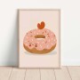 Pastelowy plakat ilustrowany z pączkiem/donutem -kolorowy z odcieniach różu