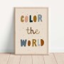 Plakat ilustrowany na ścianę dla dziecka z napisem Color The World