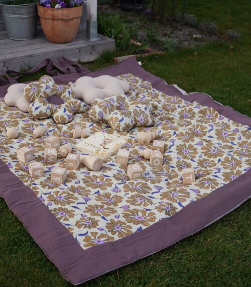 Flower Power – muślinowy koc piknikowy XXL – mata piknikowa 180×150 cm