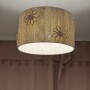 Jasna beżowa okrągła lampa ze sznurka, wisząca sufitowa z kwiatami makamowymi beżowo- różowymi