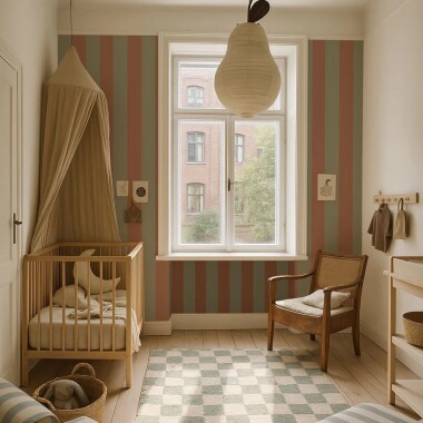 Tapeta w pasy zielone i brązowe pionowe do pokoju dziecka