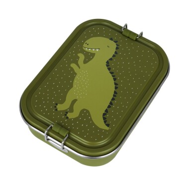 Zielona duża śniadaniówka z wesołym zielonym dinozaurem