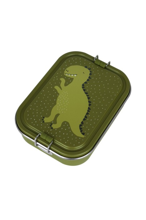 Zielona duża śniadaniówka z wesołym zielonym dinozaurem