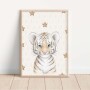 Plakat do pokoju dziecka przedstawiający beżowym tygrysem z gwiazdkami
