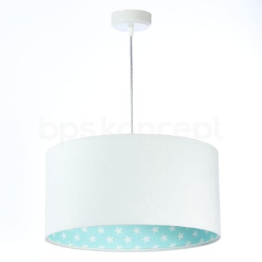 Abażur lampy Bella z białego weluru z miętowym wnętrzem w gwiazdki