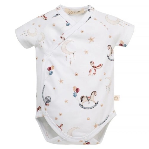 Body dla niemowlaka, z krótkim rękawem, białe w bujane koniki, balony, gwiazdki i kokardki