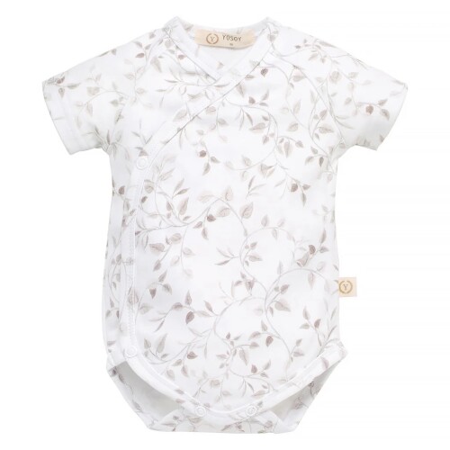 Body z białej bawełny organicznej- Listki, gałązki na białym tle