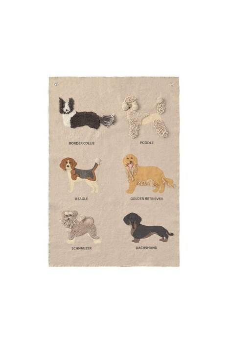 Beżowa dekoracja obraz z tkaniny na ścianę z wyszywanymi psami