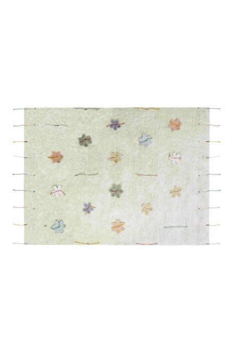 Ręcznie wykonany kremowy dywan w kolorowe odczepiane kwiatki