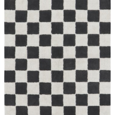 Czarno-biały dywan w szachownicę, kratkę