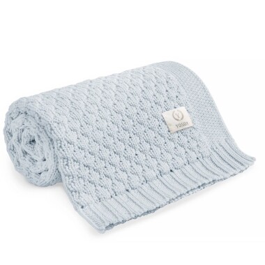 Niebieski gruby, ciepły wełniany kocyk merino