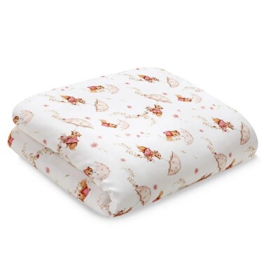 Kołderka bambusowa biała w kolorowe wiewiórki z parasolkami