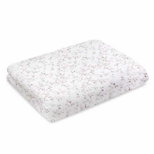 Kołderka bambusowa Garden biała, z delikatnym wzorem w gałązki z listkami