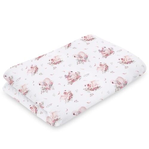 Kołderka bambusowa Little Swan biała w łabędzie w różowej tonacji