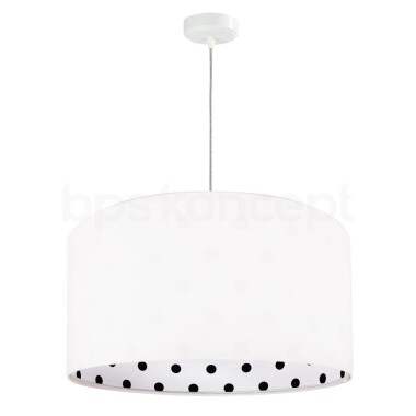 : Abażur lampy Calineczka z białego weluru z wnętrzem w czarne grochy