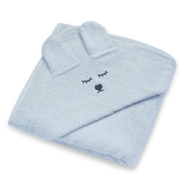 Niebieski bambusowy ręcznik dla dziecka, z kapturkiem z uszkami- błękitny