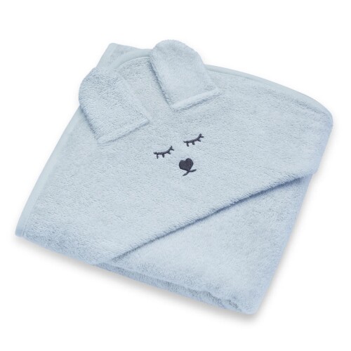 Niebieski bambusowy ręcznik dla dziecka, z kapturkiem z uszkami- błękitny