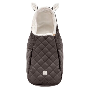 Zimowy ciepły śpiworek z czekoladowym velvetem na zewnątrz i delikatnym jasnym pluszem wewnątrz.