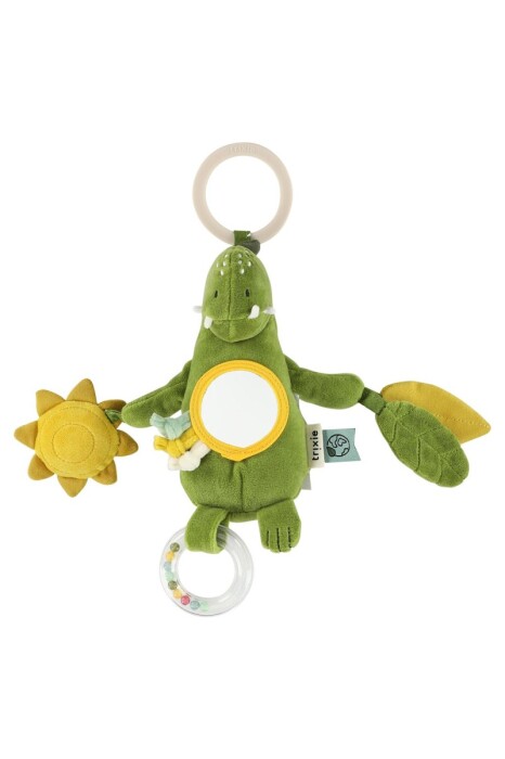 Urocza zawieszka pełna jest niespodzianek: grzechoczący pierścień z koralikami, szeleszczący papier, lusterko „a kuku” oraz zabawne sznureczki do pociągania.