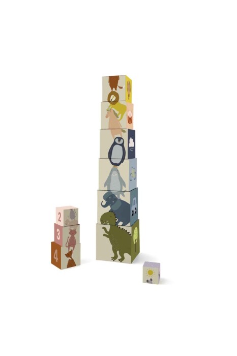 kolorowe kartonowe klocki wieża ze zwierzakami dla dzieci