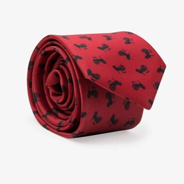 Czerwony elegancki męski krawat w małe traktory